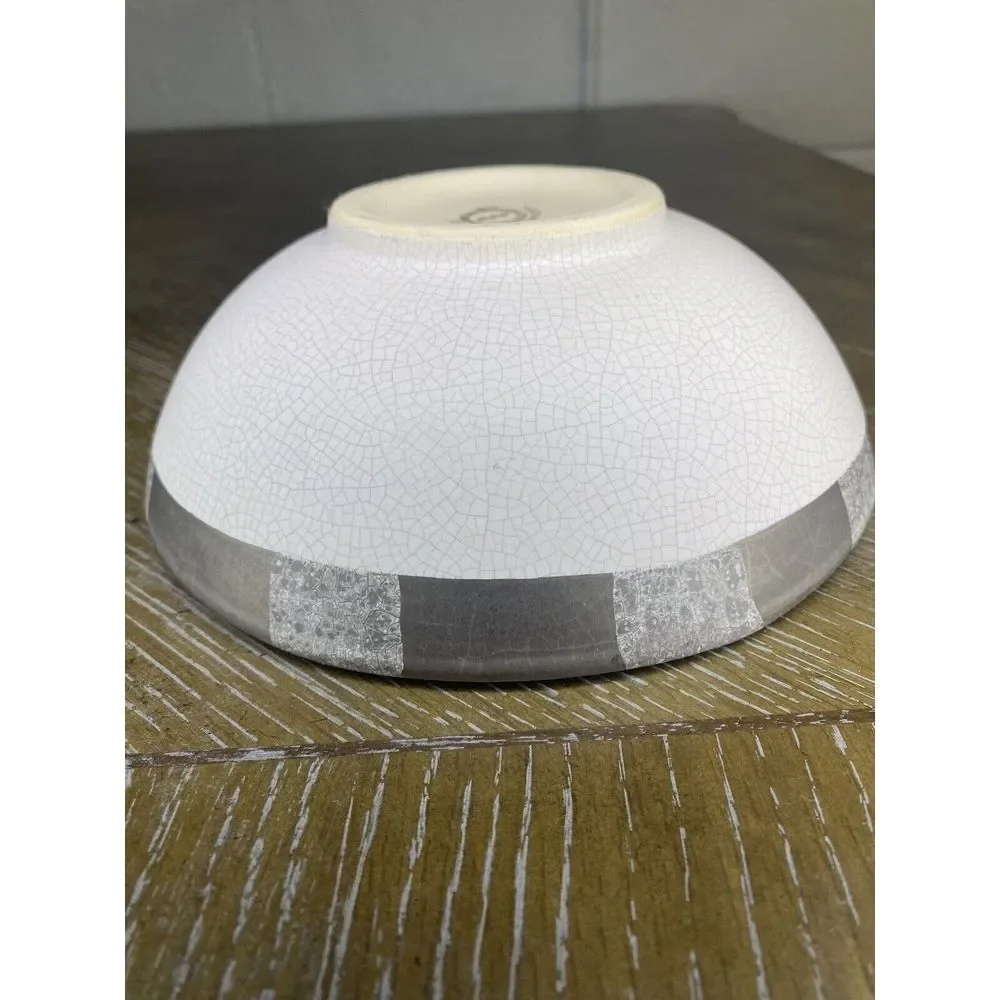 Michael Wainwright Art Pottery Ceramic Bowl Platinum‎ Crackle Ivory Gray